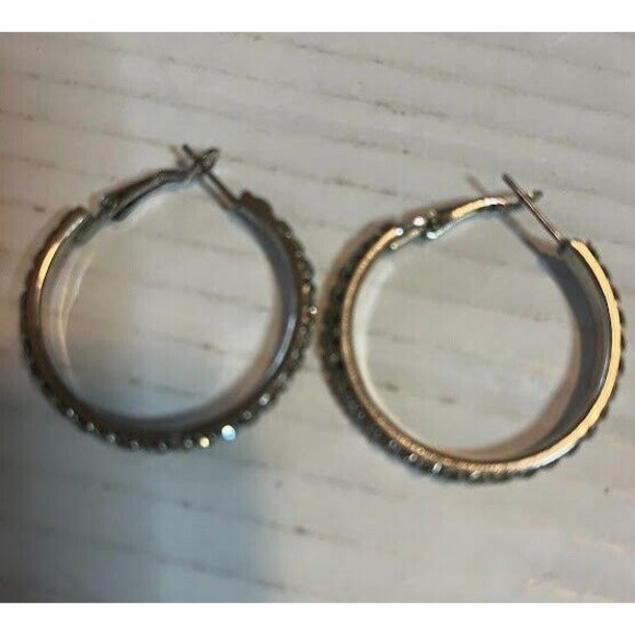 2 Prs of Bohochic Silver Hoop Earrings, 2" All Silver, 1.24" Silver Rhinestones - Picture 3 of 5
